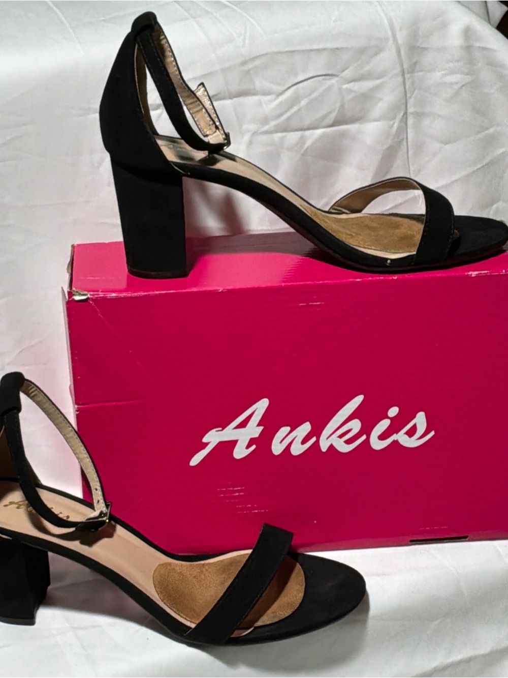 Ankis Black Block Heel Ankle-Strap Sandals for Women